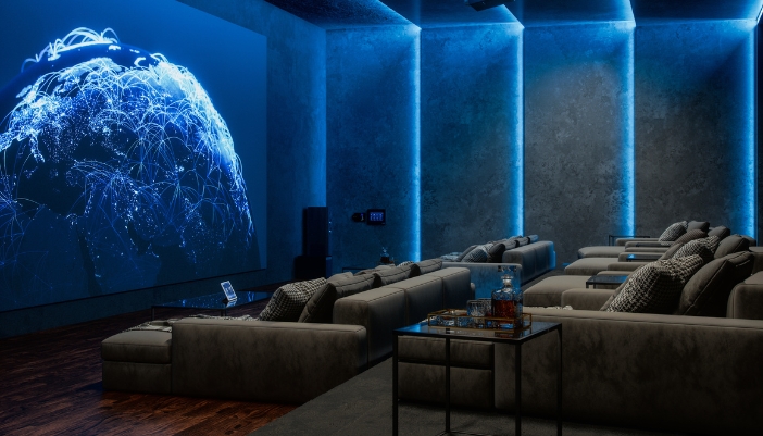 luxury home theater with speakers