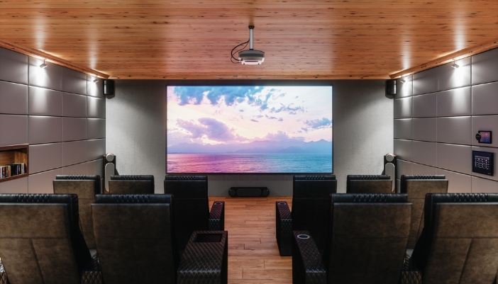 home theater projector in movie room