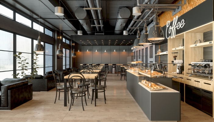 coffee shop with luxury lighting