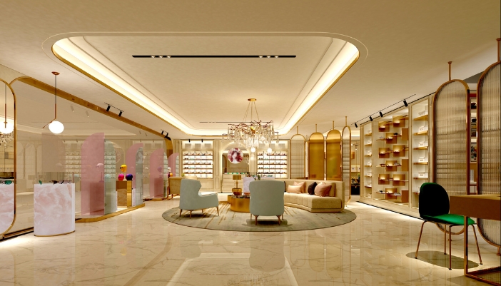 well lit retail space with shoes and purses