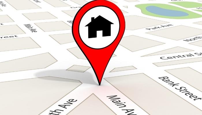 GPS marker with the home symbol on a map