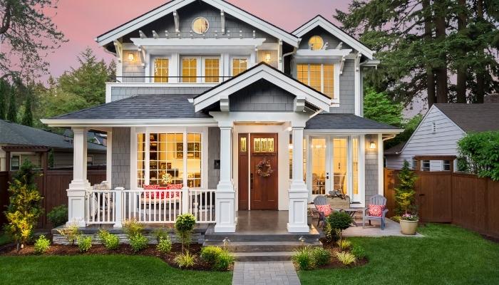 Softly lit house at dusk