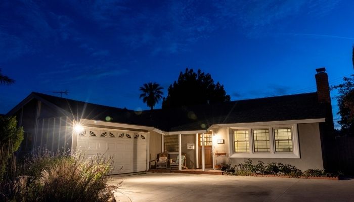 Home with garage lights