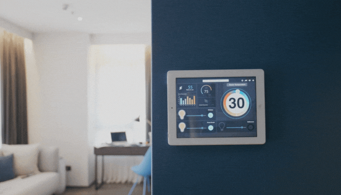 Smart control panel activating the morning scene for the day