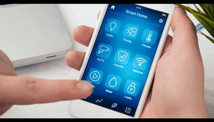 Closeup of someone locking their home’s smart locks with their smartphone