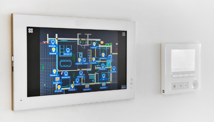 A control panel showing the lighting grid of a smart home