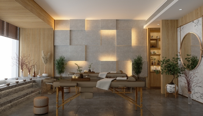 A luxury home spa with massage tables