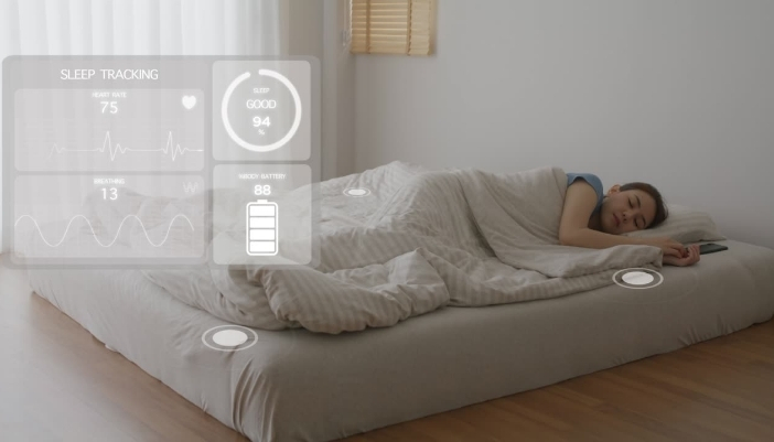 A concept image of smart sensors tracking someone’s sleep