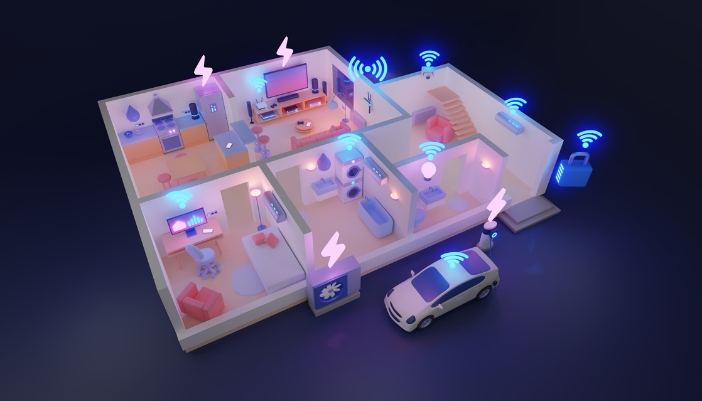 A concept image of a smart home network saving power