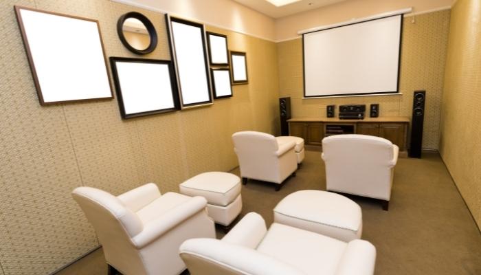 Small home theater with lots of reflection points