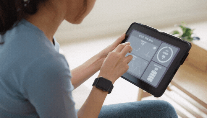 Woman reviewing her sleep tracking results