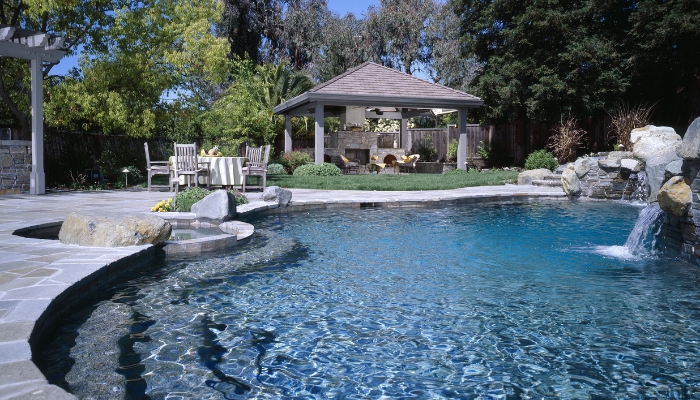 Luxury pool with waterfall features