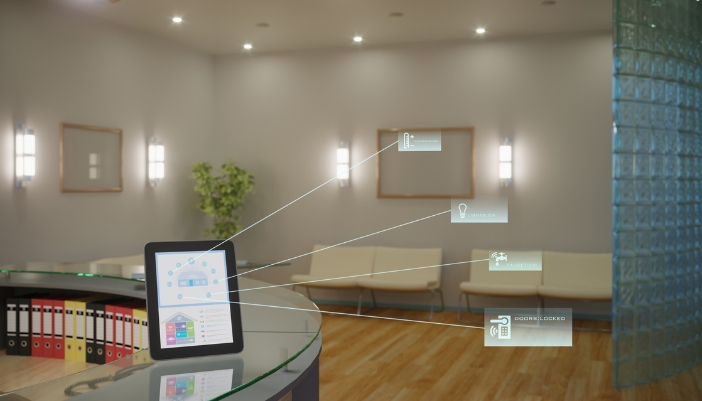 A doctor’s waiting room with smart controls