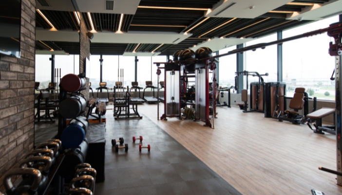 A busy gym layout with sound control