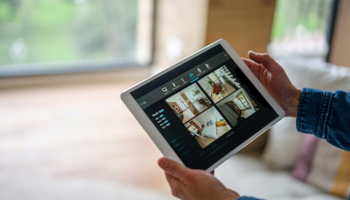 Smart home security video feed on a control tablet