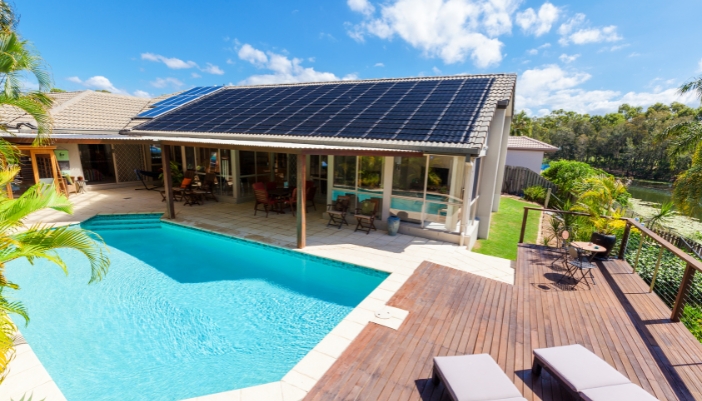 A luxury home with a solar-powered pool