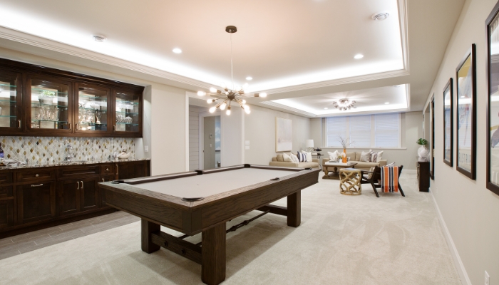 Finished basement with hidden audio
