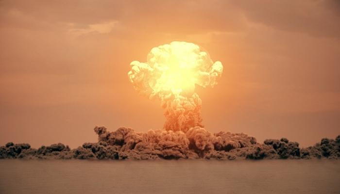 Nuclear explosion on TV concept