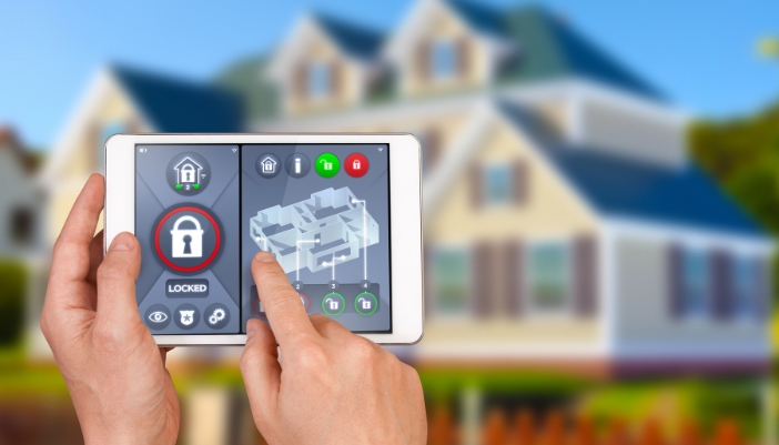 Closeup of someone using smart panel to secure their home