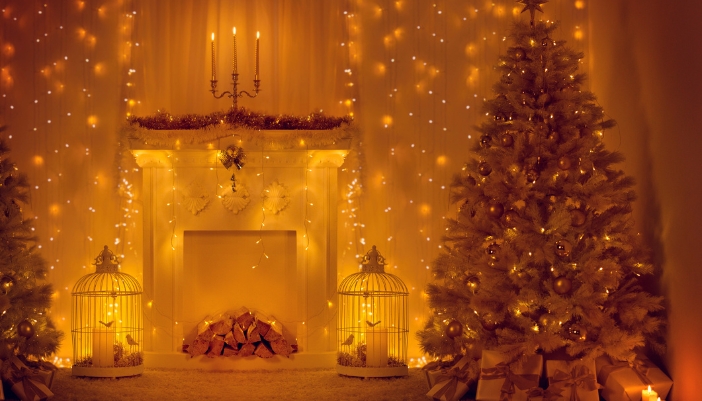 Interior holiday display with lights and ambiance