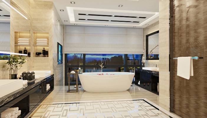 Luxury spa with smart shades coming down to ensure privacy