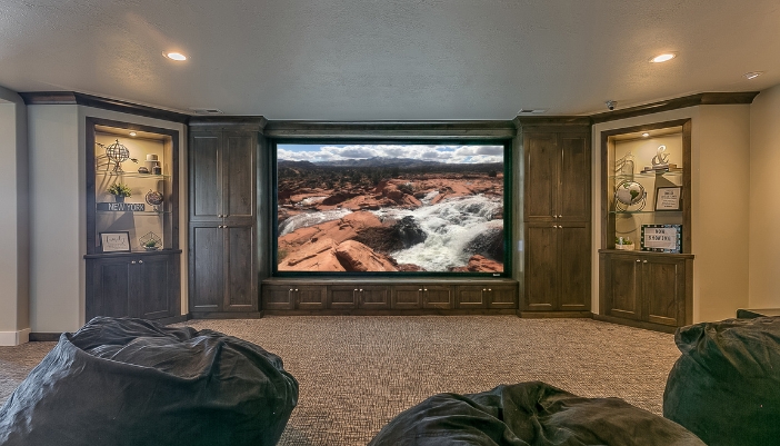 A custom home theater with hidden technology