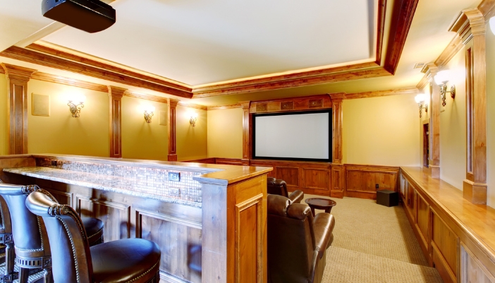 A custom home theater that is brilliantly lit
