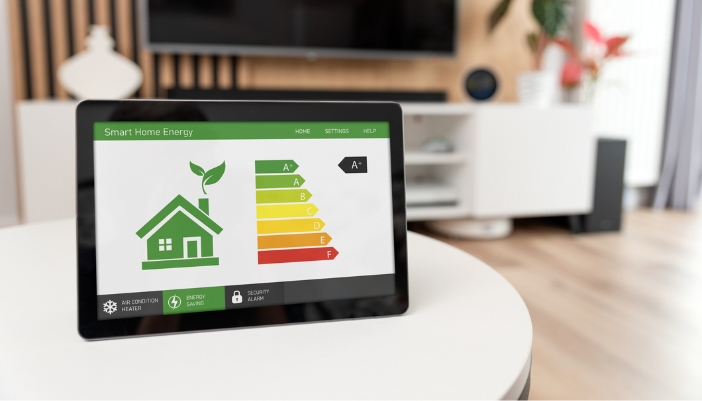 Closeup of a smart panel indicating energy savings