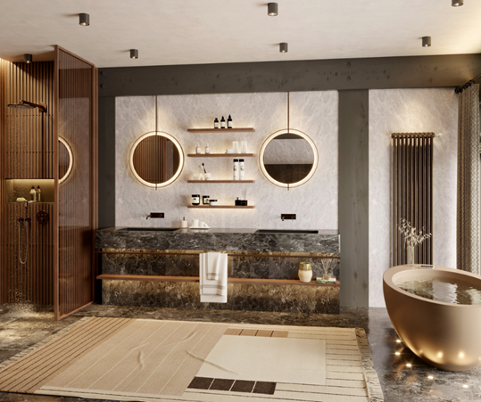 Elegant modern bathroom with ambient lights installed