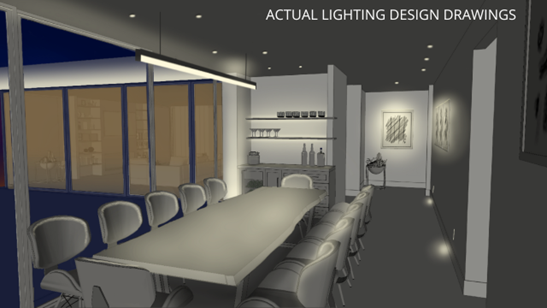 Office conference room with lighting installed
