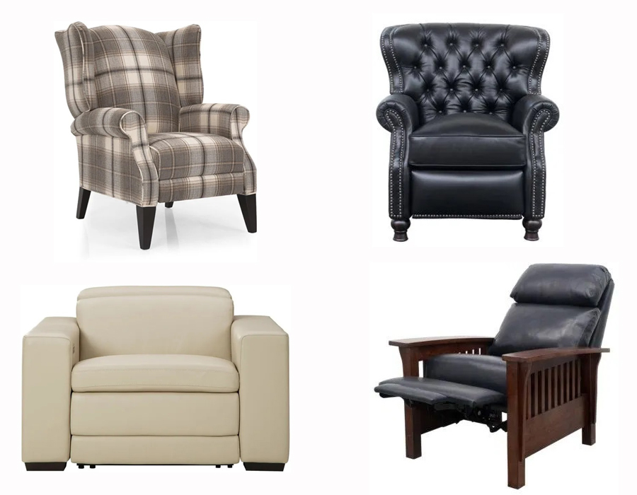 Various recliner styles in an assortment of upholsteries
