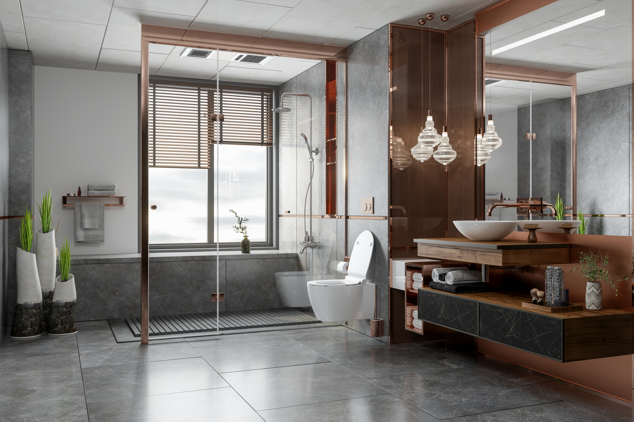  luxury bathroom with tile floor