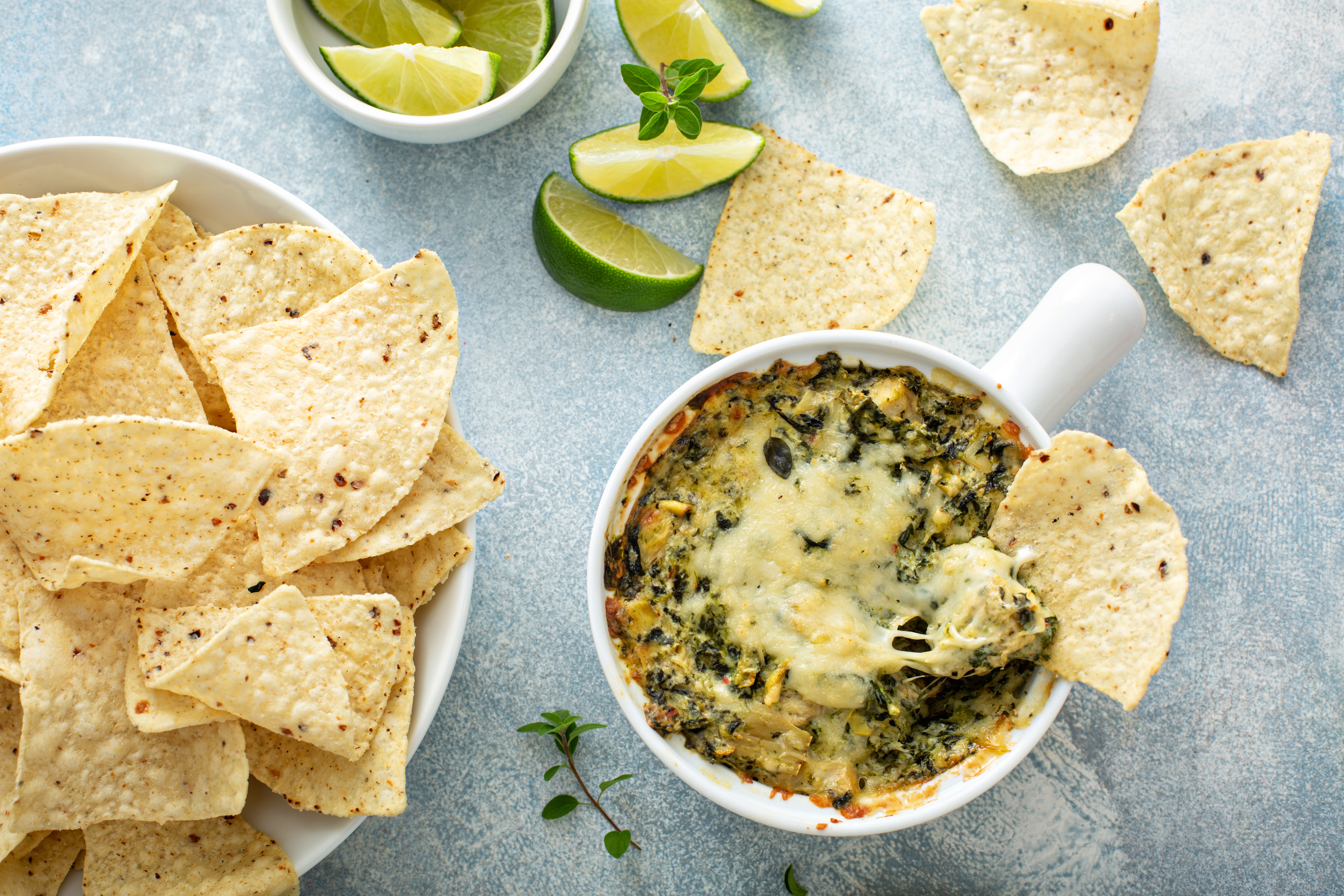Cheesy spinach dip in a baking dish