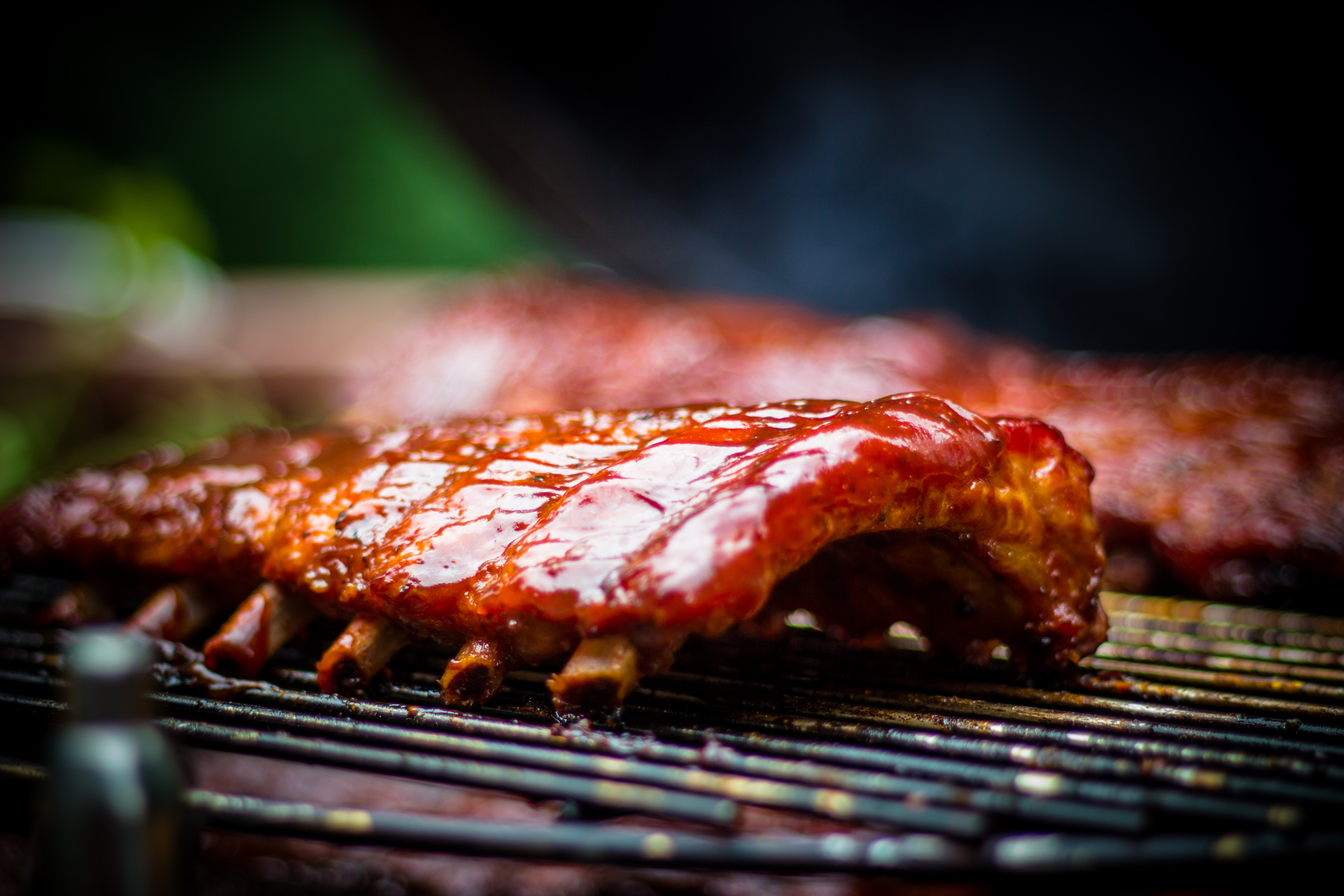 Smoked BBQ ribs on grill