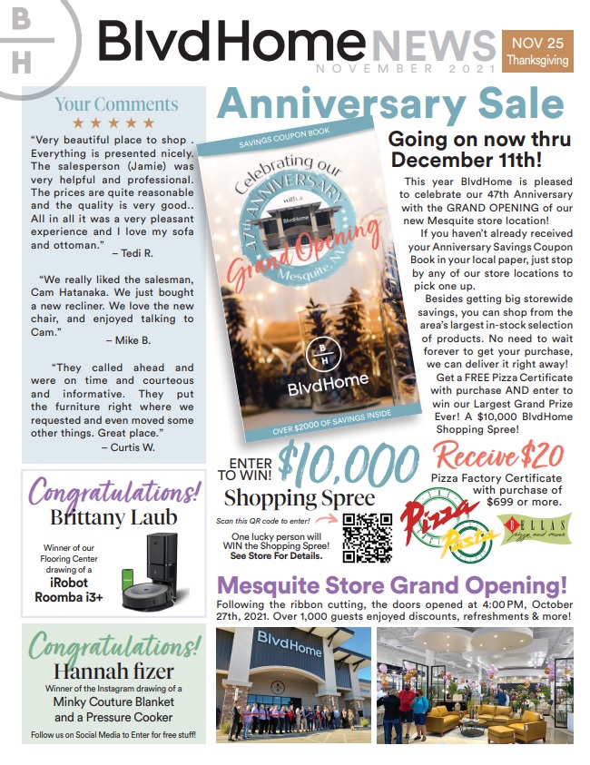 Flyer for Boulevard Home's 47th anniversary and grand opening sale