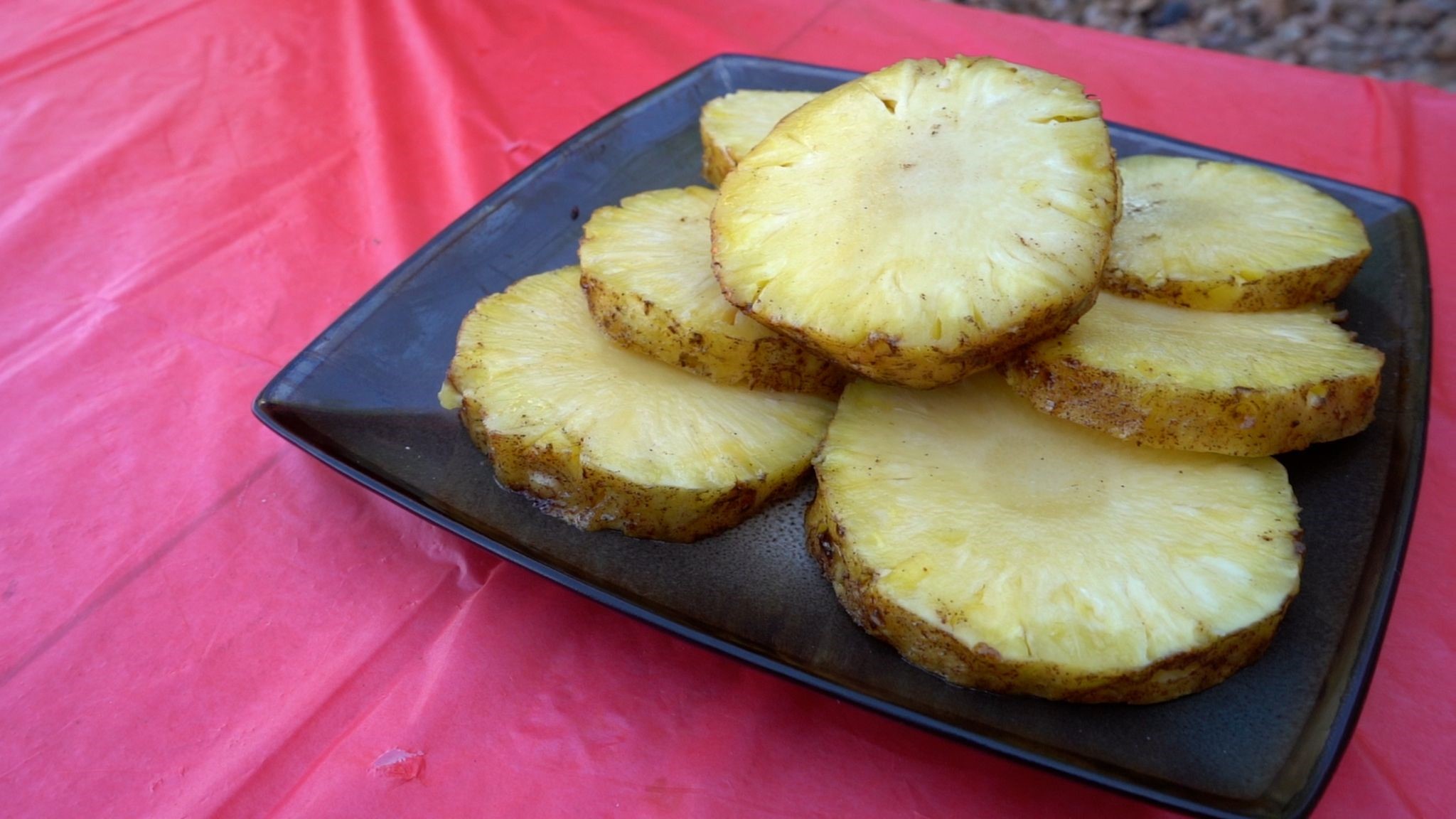 Platter of grilled pineapple slices