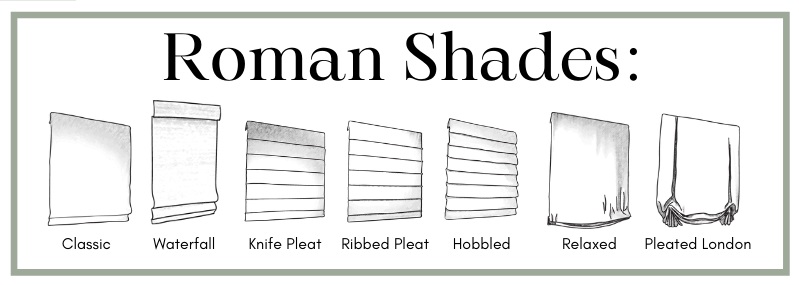 Roman shade styles available from Village Home Stores