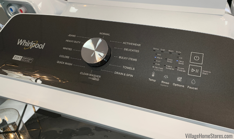 controls on the new Whirlpool 2 in 1 washing machine with removable agitator