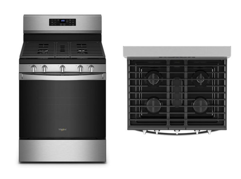 product images of gas cooktop air fry range in stainless steel from Whirlpool