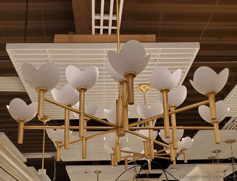 white and brass floral chandelier