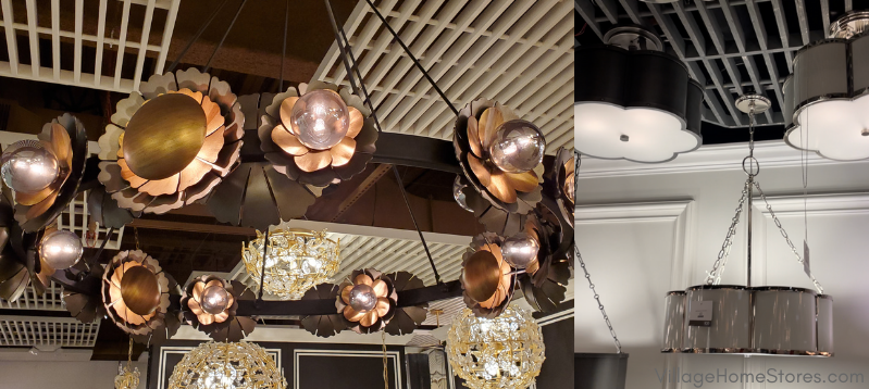 black and brass flower chandelier and mod flower shaped ceiling lights