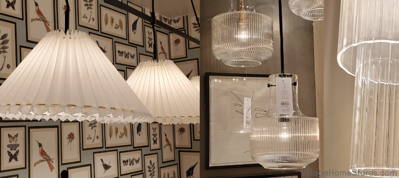 white folded lampshade and flute reeded glass pendant lighting