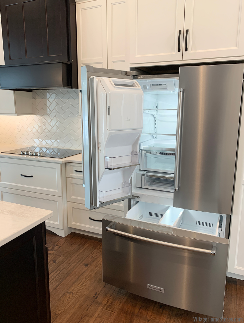 French Door refrigerator by KitchenAid installed in a Coal Valley Illinois kitchen from Village Home Stores for Hazelwood Homes.