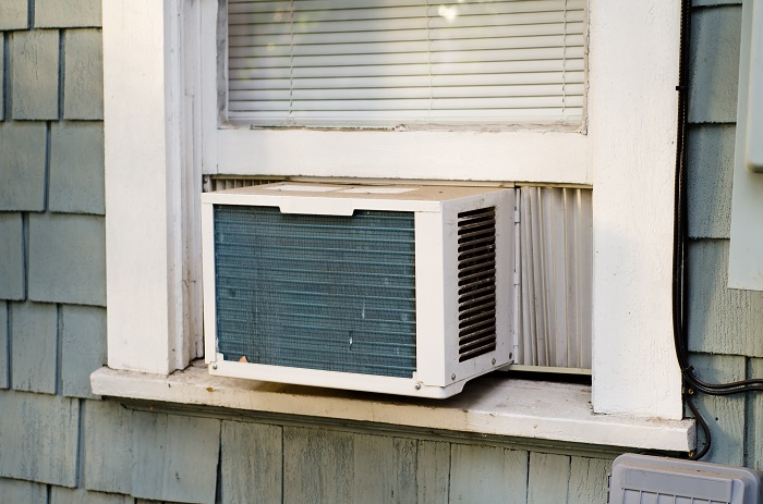 Window air conditioner view from outside.