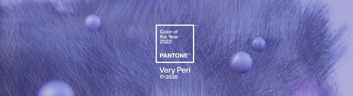 Periwinkle banner naming Pantone's 2022 color of the year.