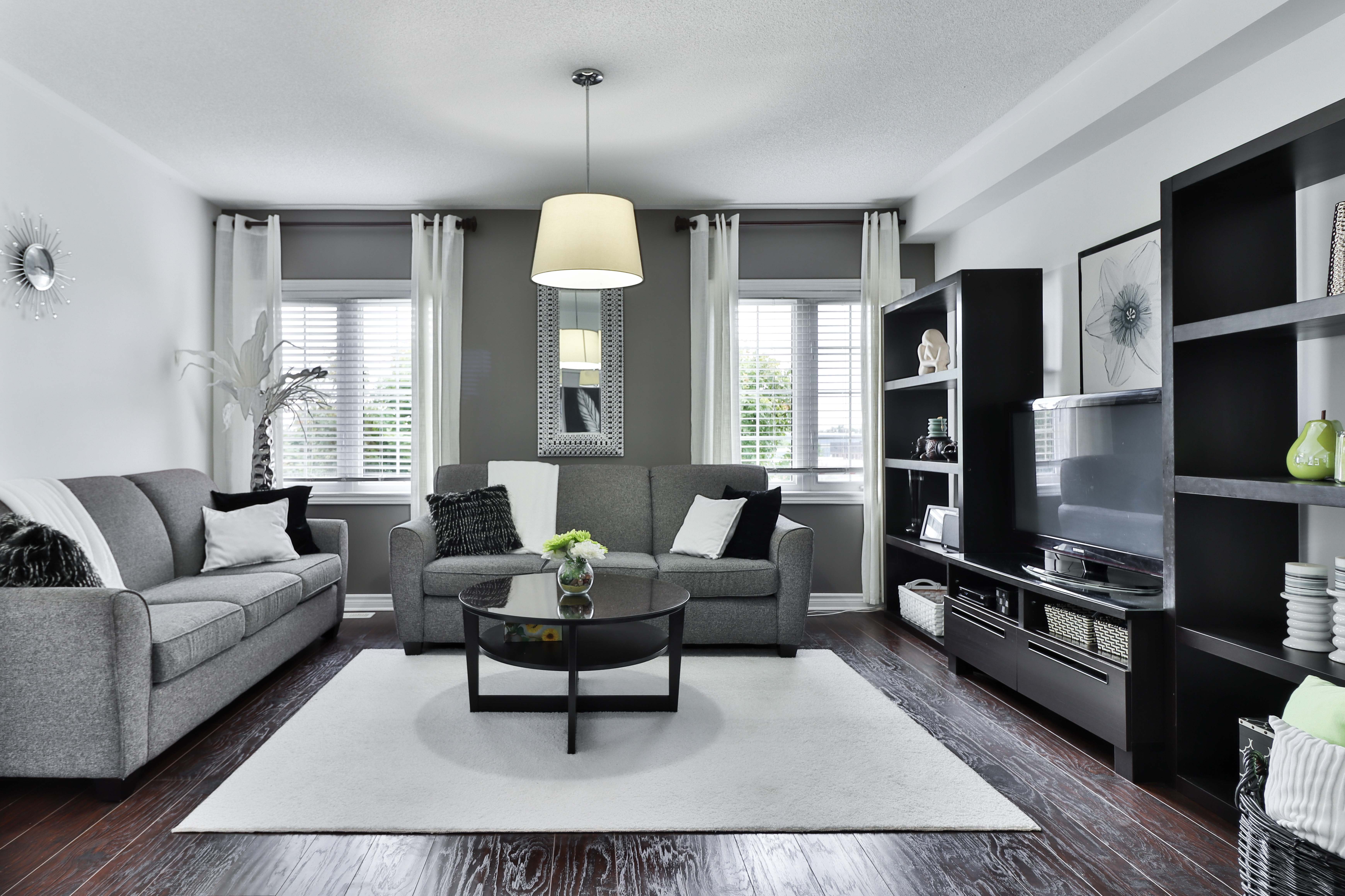 clean living room with area rug