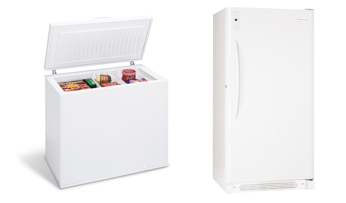 Stock photo of a chest and upright freezer.