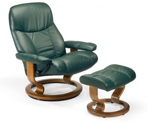 front view of the Stressless® by Ekornes® Customizable Consul Medium Manual Recliner and Ottoman with Classic Base