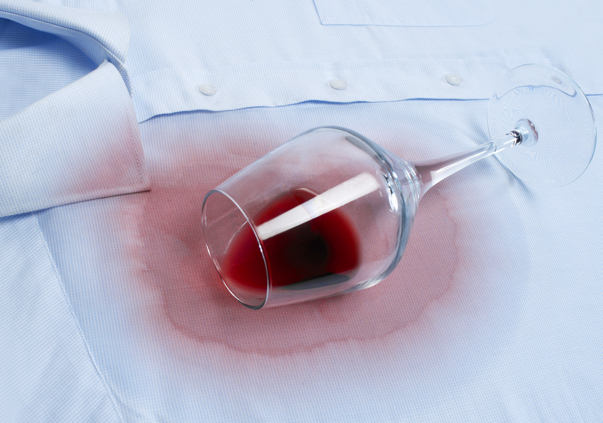 red wine stain on a blue dress shirt