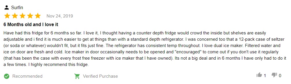 Review: “The refrigerator has consistent temp throughout”